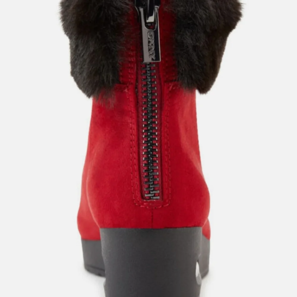 DKNY Abri Faux Suede Faux Fur Booties Red -6 - Picture 3 of 6